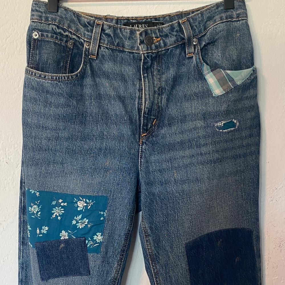 Ralph Lauren Women’s Patchwork Boyfriend Fit Blue Jeans - Picture 4 of 11